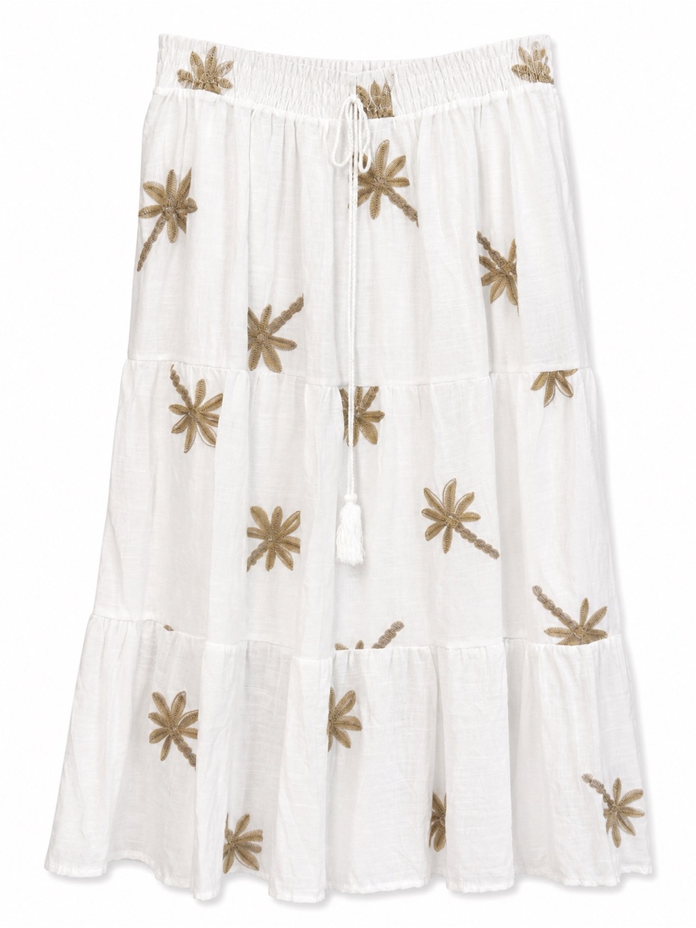 White Tiered Embroidered Palm Skirt NWT